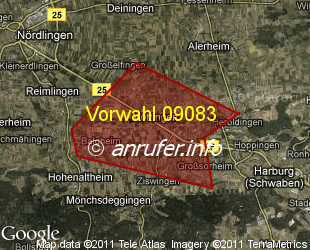 Vorwahlkarte 09083 – Möttingen