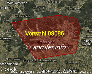 Vorwahlkarte 09086 – Fremdingen