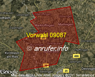 Vorwahlkarte 09087 – Marktoffingen
