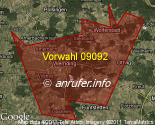 Vorwahlkarte 09092 – Wemding