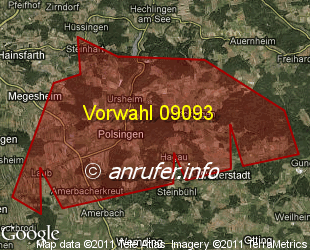 Vorwahlkarte 09093 – Polsingen