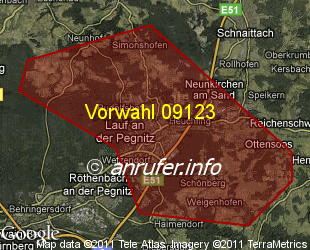 Vorwahlkarte 09123 – Lauf a d Pegnitz