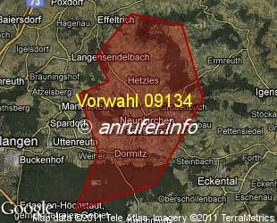 Vorwahlkarte 09134 – Neunkirchen a Brand