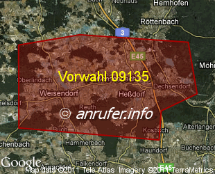 Vorwahlkarte 09135 – Heßdorf Mittelfr