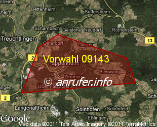 Vorwahlkarte 09143 – Pappenheim Mittelfr