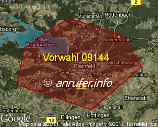 Vorwahlkarte 09144 – Pleinfeld