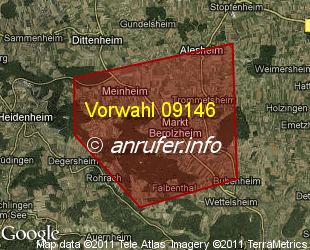 Vorwahlkarte 09146 – Markt Berolzheim