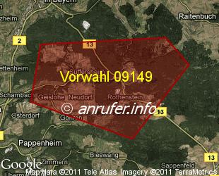 Vorwahlkarte 09149 – Weissenburg-Suffersheim