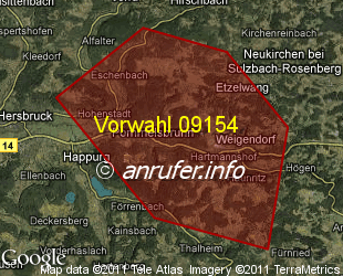 Vorwahlkarte 09154 – Pommelsbrunn