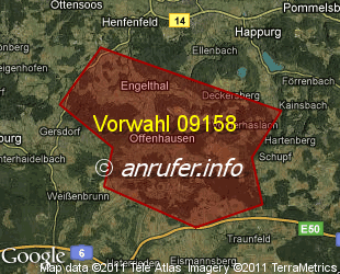 Vorwahlkarte 09158 – Offenhausen Mittelfr