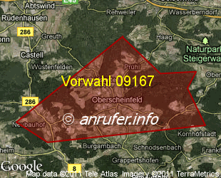 Vorwahlkarte 09167 – Oberscheinfeld