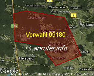 Vorwahlkarte 09180 – Pyrbaum