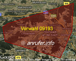 Vorwahlkarte 09193 – Höchstadt a d Aisch