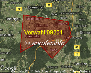 Vorwahlkarte 09201 – Gesees