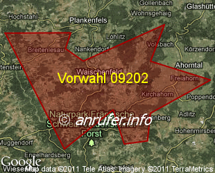 Vorwahlkarte 09202 – Waischenfeld