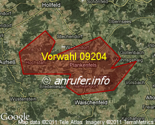 Vorwahlkarte 09204 – Plankenfels