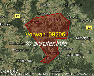 Vorwahlkarte 09206 – Mistelgau-Obernsees