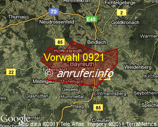 Vorwahlkarte 0921 – Bayreuth