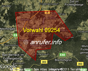 Vorwahlkarte 09254 – Gefrees