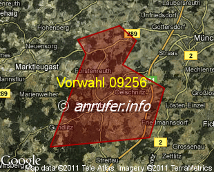 Vorwahlkarte 09256 – Stammbach