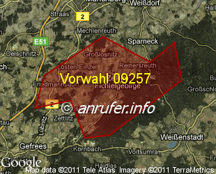 Vorwahlkarte 09257 – Zell Oberfr
