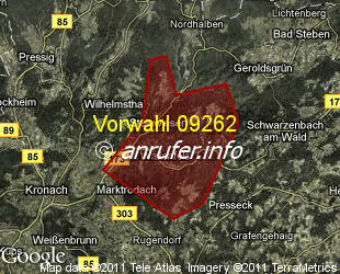 Vorwahlkarte 09262 – Wallenfels