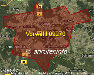 Vorwahlkarte 09270 – Creussen