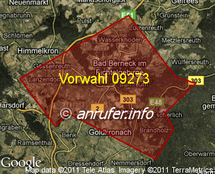 Vorwahlkarte 09273 – Bad Berneck i Fichtelgebirge