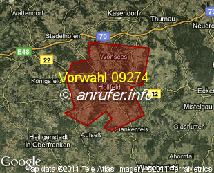 Vorwahlkarte 09274 – Hollfeld