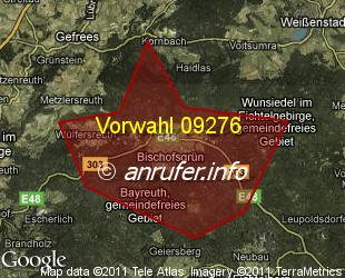 Vorwahlkarte 09276 – Bischofsgrün