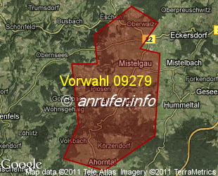 Vorwahlkarte 09279 – Mistelgau