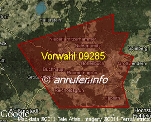 Vorwahlkarte 09285 – Kirchenlamitz