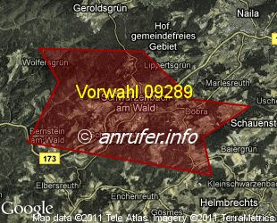 Vorwahlkarte 09289 – Schwarzenbach a Wald
