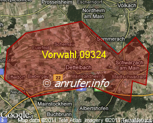 Vorwahlkarte 09324 – Dettelbach