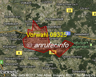 Vorwahlkarte 09325 – Kleinlangheim