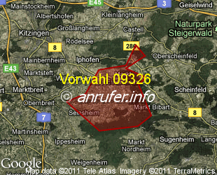 Vorwahlkarte 09326 – Markt Einersheim