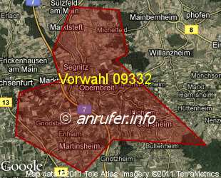 Vorwahlkarte 09332 – Marktbreit