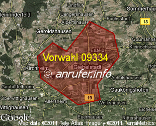 Vorwahlkarte 09334 – Giebelstadt