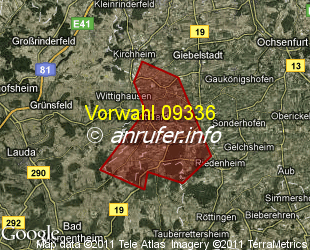 Vorwahlkarte 09336 – Bütthard