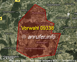 Vorwahlkarte 09338 – Röttingen Unterfr