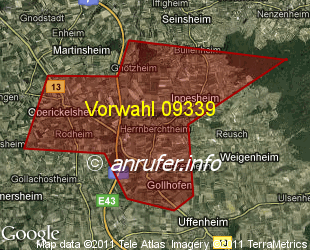 Vorwahlkarte 09339 – Ippesheim