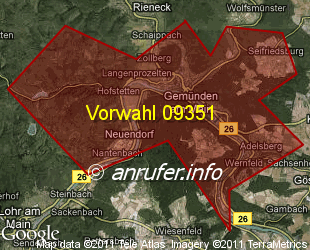 Vorwahlkarte 09351 – Gemünden a Main