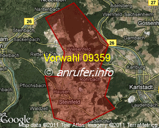 Vorwahlkarte 09359 – Karlstadt-Wiesenfeld
