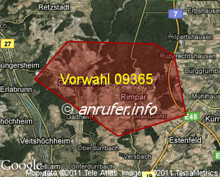Vorwahlkarte 09365 – Rimpar