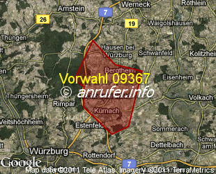 Vorwahlkarte 09367 – Unterpleichfeld