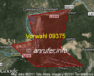 Vorwahlkarte 09375 – Freudenberg Baden