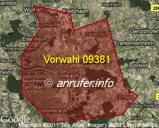 Vorwahlkarte 09381 – Volkach