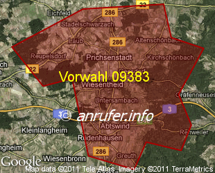 Vorwahlkarte 09383 – Wiesentheid