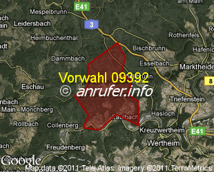Vorwahlkarte 09392 – Faulbach Unterfr