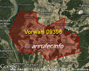 Vorwahlkarte 09396 – Urspringen b Lohr